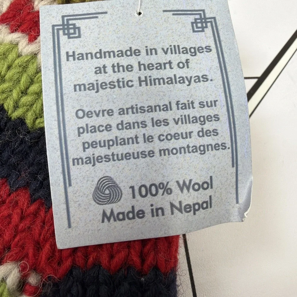 100% Wool Knit Made Nepal Winter Mitten Fleece Lined Heart Navy Winter Warm‎